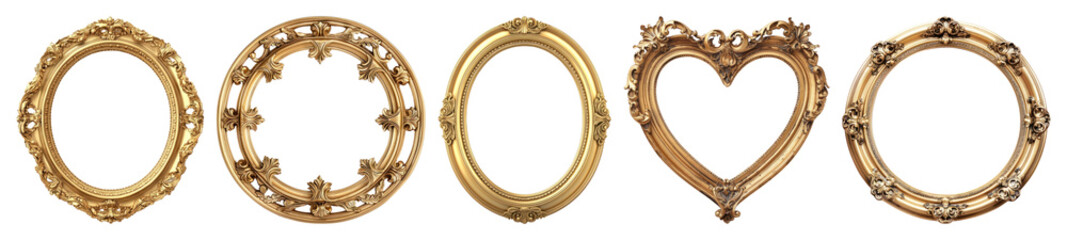 PNG Elegant ornate gold frames, element set on transparent background