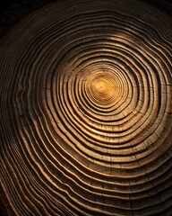 Fototapeta premium Close-Up of Tree Stump with Concentric Rings in Warm Light