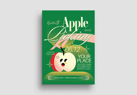 Green Quirky Apple Picking Flyer Layout