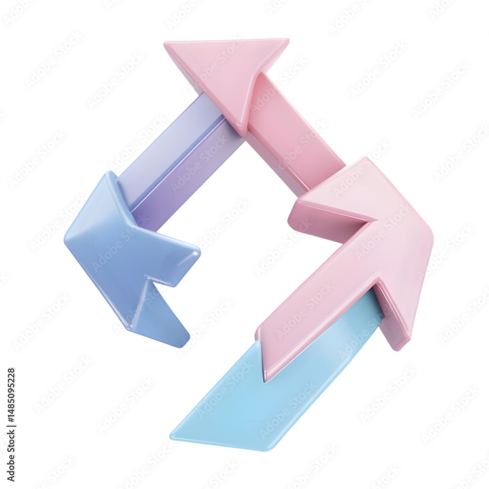 Aufkleber stylized graphic image features several interconnected arrows in soft, pastel colors. the shapes and