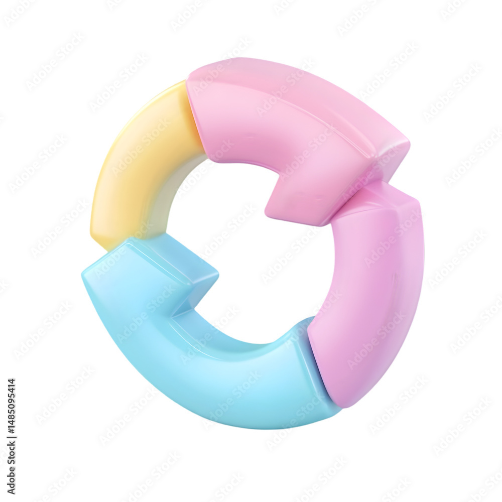 Poster pastel-toned circular graphic featuring overlapping arrows, creating an abstract and vibrant design.