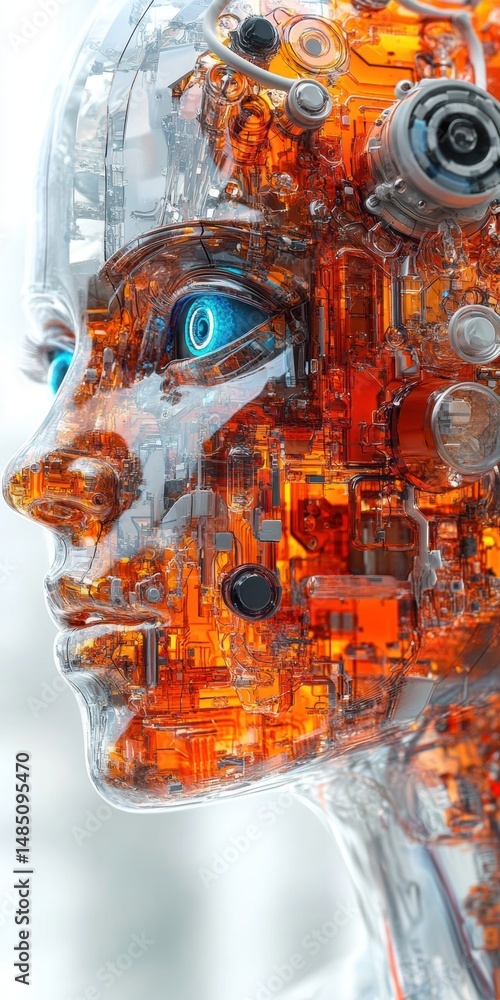 Aufkleber face profile of transparent humanoid robot with internal circuitry visible
