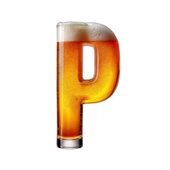 Letter P shaped like a glass of refreshing lager beer with foam, isolated on transparent background. Fresh pilsner beer in a glass with frothy head.