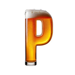 Letter P shaped like a glass of refreshing lager beer with foam, isolated on transparent background. Fresh pilsner beer in a glass with frothy head.