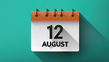 Illustration of paper calendar with date 12 August. Day and month for birthday, anniversary or appointment