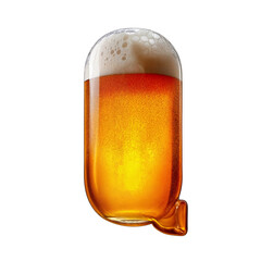 Letter Q shaped like a glass of refreshing lager beer with foam, isolated on transparent background. Fresh pilsner beer in a glass with frothy head.