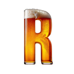 Letter R shaped like a glass of refreshing lager beer with foam, isolated on transparent background. Fresh pilsner beer in a glass with frothy head.