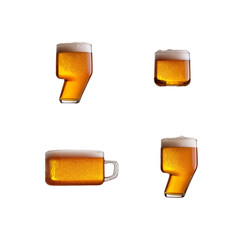 Punctuation marks shaped like a glass of refreshing lager beer with foam, isolated on transparent background. Fresh pilsner beer in a glass with frothy head.