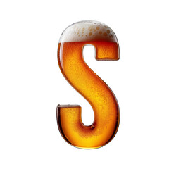 Letter S shaped like a glass of refreshing lager beer with foam, isolated on transparent background. Fresh pilsner beer in a glass with frothy head.