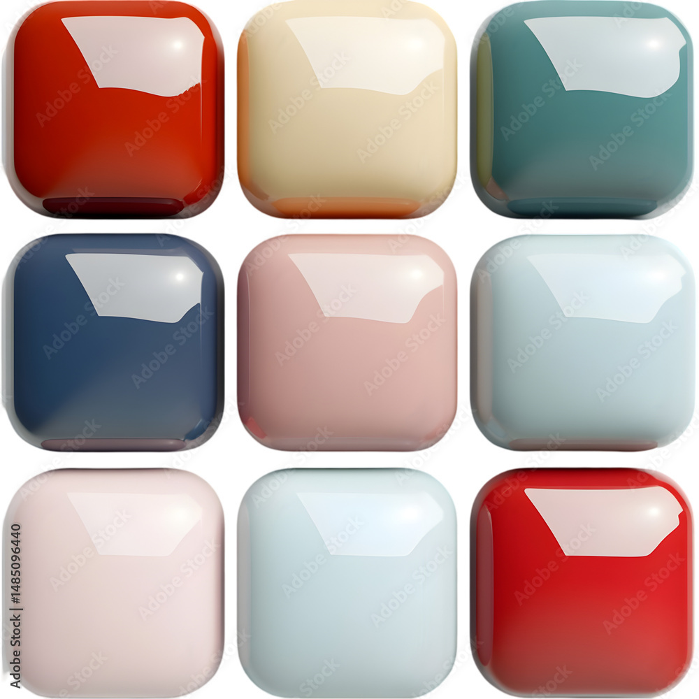 Poster vibrant array of glossy, square shapes arranged in a grid. the colors are varied and create an aesth