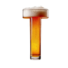 Letter T shaped like a glass of refreshing lager beer with foam, isolated on transparent background. Fresh pilsner beer in a glass with frothy head.