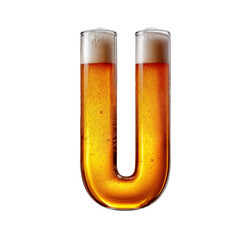 Letter U shaped like a glass of refreshing lager beer with foam, isolated on transparent background. Fresh pilsner beer in a glass with frothy head.