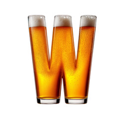 Letter W shaped like a glass of refreshing lager beer with foam, isolated on transparent background. Fresh pilsner beer in a glass with frothy head.