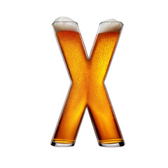 Letter X shaped like a glass of refreshing lager beer with foam, isolated on transparent background. Fresh pilsner beer in a glass with frothy head.
