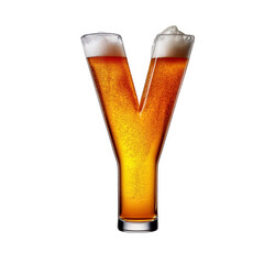 Letter Y shaped like a glass of refreshing lager beer with foam, isolated on transparent background. Fresh pilsner beer in a glass with frothy head.