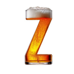 Letter Z shaped like a glass of refreshing lager beer with foam, isolated on transparent background. Fresh pilsner beer in a glass with frothy head.