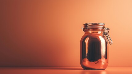 Copper mason jar on peach background in soft warm product photography composition scene setup with elegant lighting