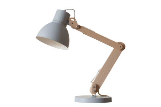 Adjustable Desk Lamp Modern Design Wooden Arm Gray Metal Shade