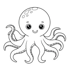 Cute Smiling Cartoon Octopus Illustration for Kids Coloring Pages

