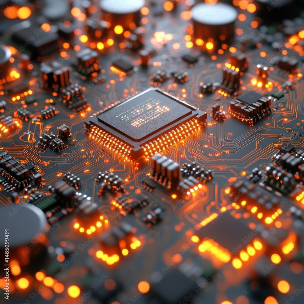 Poster illuminated microchip: a close-up of advanced technology