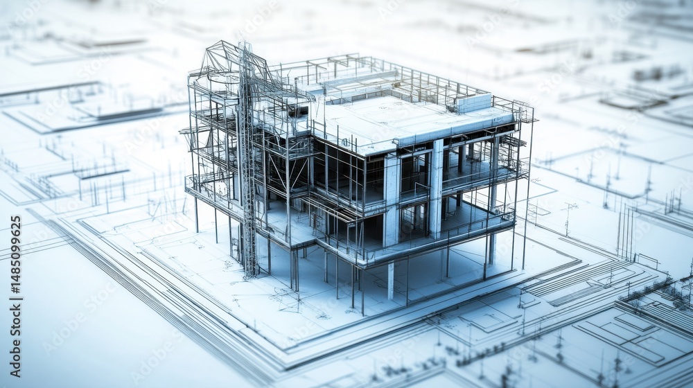 Aufkleber bim model showing modular prefabrication plans and structural load paths