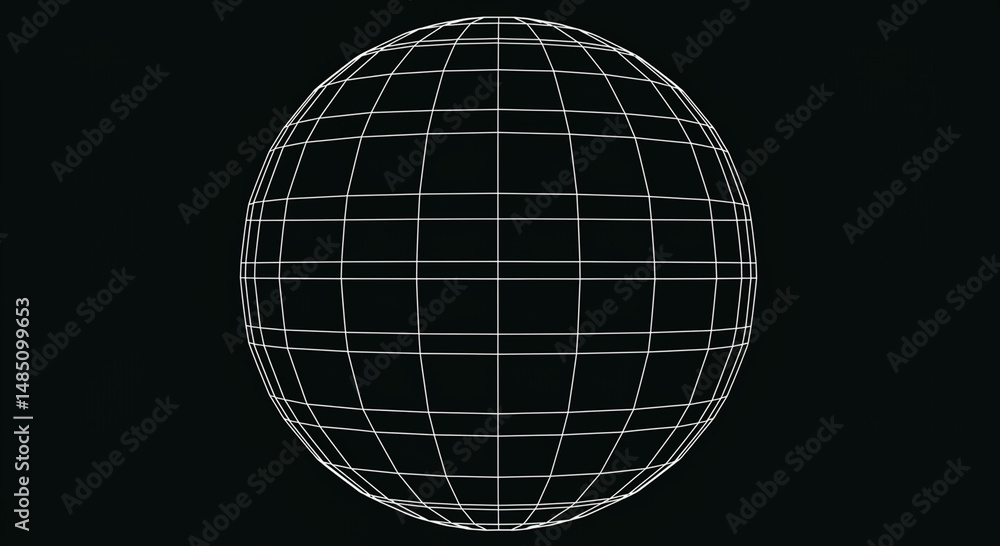 Aufkleber wireframe sphere with grid lines on a black background view