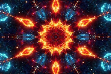 Symmetrical kaleidoscope, radiating lines, contrasting shades, illusion, symmetry