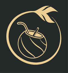 Elegant vector illustration of a yerba mate gourd with a decorative leaf and circle