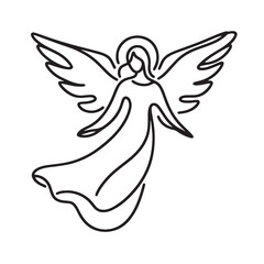Naklejka premium angel with wings simple one line drawing vector illustration