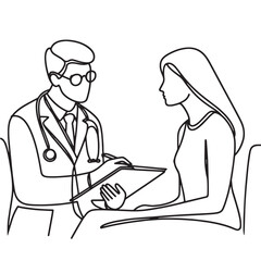 doctor and patient  vector illustration  simple one line drawing 