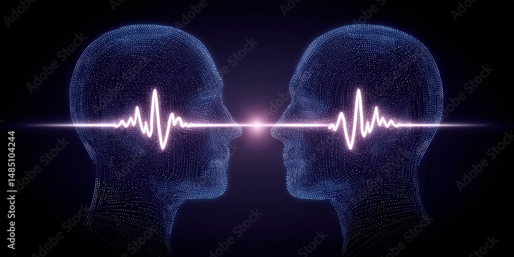 Aufkleber digital representation of two silhouettes exchanging energy with heartbeat pulse imagery symbolizing