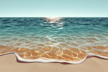 Tranquil Golden Hour Seascape Sunlight Reflecting on Calm Ocean Waves at Sandy Beach