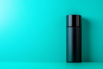 Minimalist black bottle on turquoise background