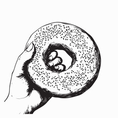 Hands Holding Bagel Vector. Black and white Hands Holding Bagel image vector.