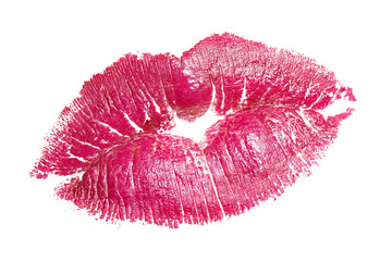 A set of artistic pink lipstick kiss impressions, vividly saturated and romantic, isolated on a transparent background