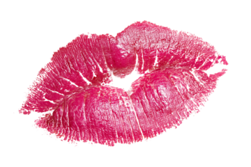 A set of artistic pink lipstick kiss impressions, vividly saturated and romantic, isolated on a transparent background