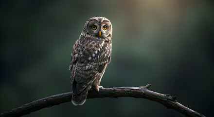Fototapeta premium Owl Perched on Branch Looking Forward in Nature