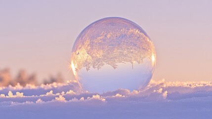 Frozen Bubble Winter Sunrise Pastel Colors Nature Scene ice art snow cold calm pink gold blue light