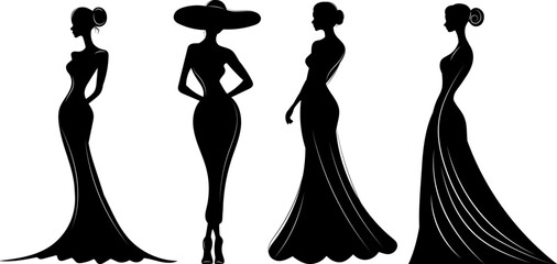 graceful girls, women silhouette, vector