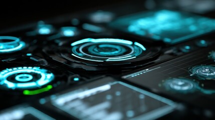 Futuristic control panel showing complex data analysis and processing information