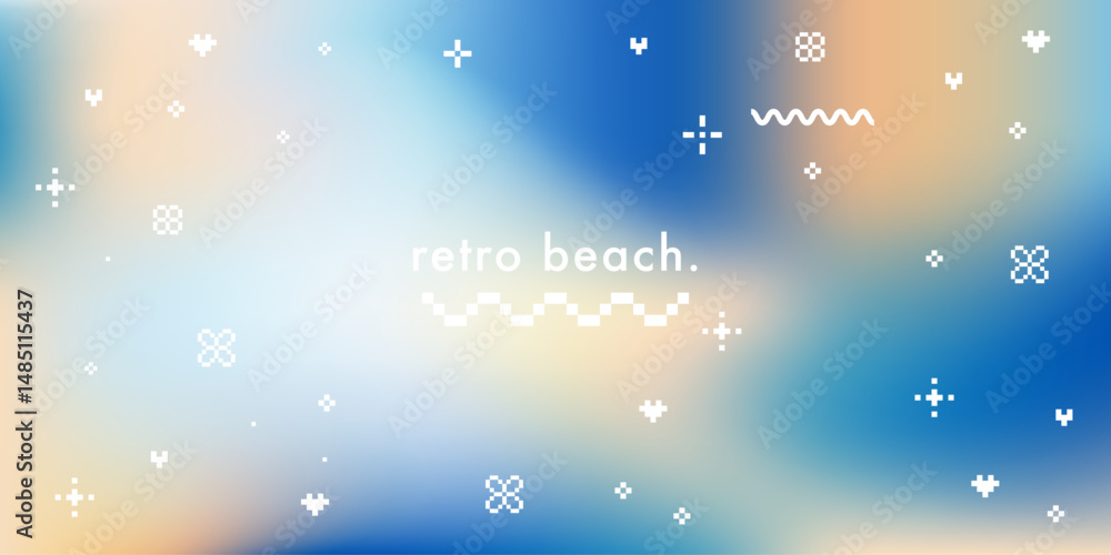 Poster abstract seaside gradient background with pixel wave and sparkle elements. blurred sea wave vector t