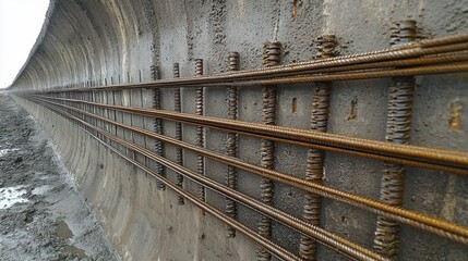 Obraz premium Complicated rebar bending work for curved concrete wall construction