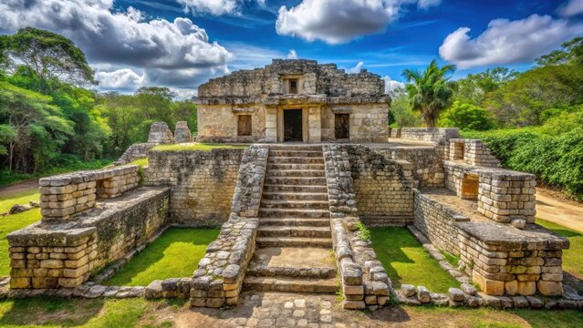 Ancient Mayan temple with a well-preserved sacbe inside Labna enclosure in Yucatan Mexico, Mesoamerica