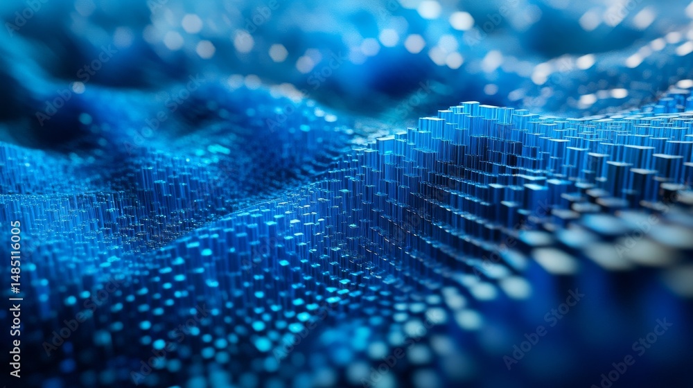 Aufkleber a dynamic wave matrix composed of hundreds of gradient blue acrylic cubes, the cubes are made of tra