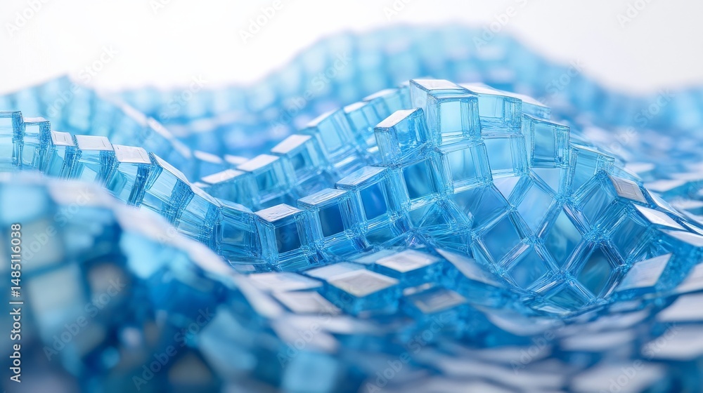 Aufkleber a dynamic wave matrix composed of hundreds of gradient blue acrylic cubes, the cubes are made of tra