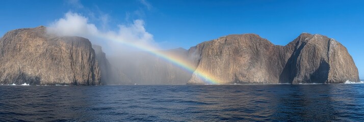 Dramatic Ocean Cliffs Rainbow Mist Stunning Coastal Landscape Nature Photography Sea Sky Awe View