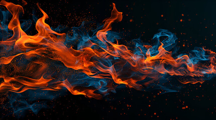 Intense fire flames blazing against dark black background perfect for danger heat energy and dramatic themed visuals