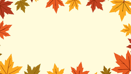 Fototapeta premium Horizontal autumn background with colorful maple leaves border on beige. Flat vector template perfect for seasonal invitations, greeting cards, or fall promotions