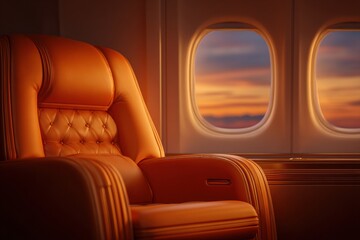 Fototapeta premium Luxurious firstclass seat with stunning sunset views
