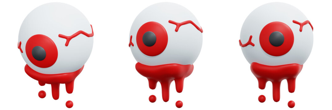 Set of Red Bloody Eyeballs with Dripping Blood Halloween Theme Digital Art 3d Render Icon Illustration
